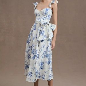 V. Chapman Vera Ruffle Strap Corset Side-Slit Midi Dress